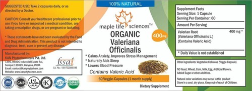 ORGANIC Valerian Root Capsules, Valeric Acid, Valeriana Officinalis - Picture 2 of 2
