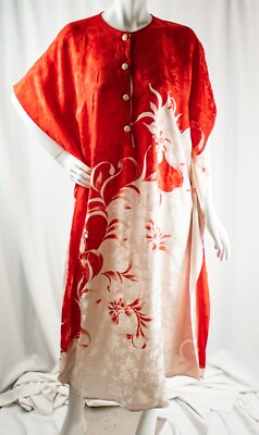 New Orange Ivory Hawaiian Tropical Floral Women Silk Flare Dress Size 16 XL