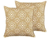 Dekokissen 2Er Set Mit FüLlung Blumen Baumwolle Beige 45 X 45 Cm Modern Ceiba