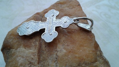 VINTAGE SOLID STERLING SILVER LARGE 1 7/8" ORTHODOX CRUCIFIX "SAVE and PROTECT" - Picture 11 of 14
