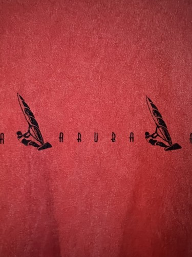 Vintage 90s Aruba Sailboarding Single Stitch Tee T-Shirt Size Large Red/Badger - Picture 3 of 7