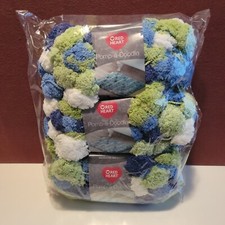 3 Red Heart Pomp-a-Doodle Yarn in Meadow, Jumbo 7, 14 yd skein NEW blue green
