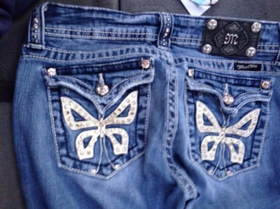 Miss Me Jeans Crystals Butterfly Rhinestones Style JP5019 Boot Cut