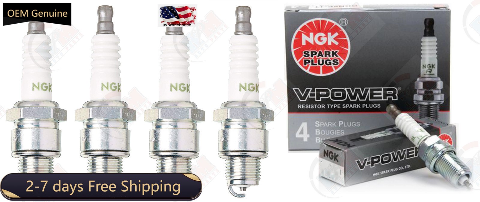 4PCS OE# Genuine NGK BP8HN10 V-POWER Spark Plugs 4838 BP8H-N-10 Set of 4