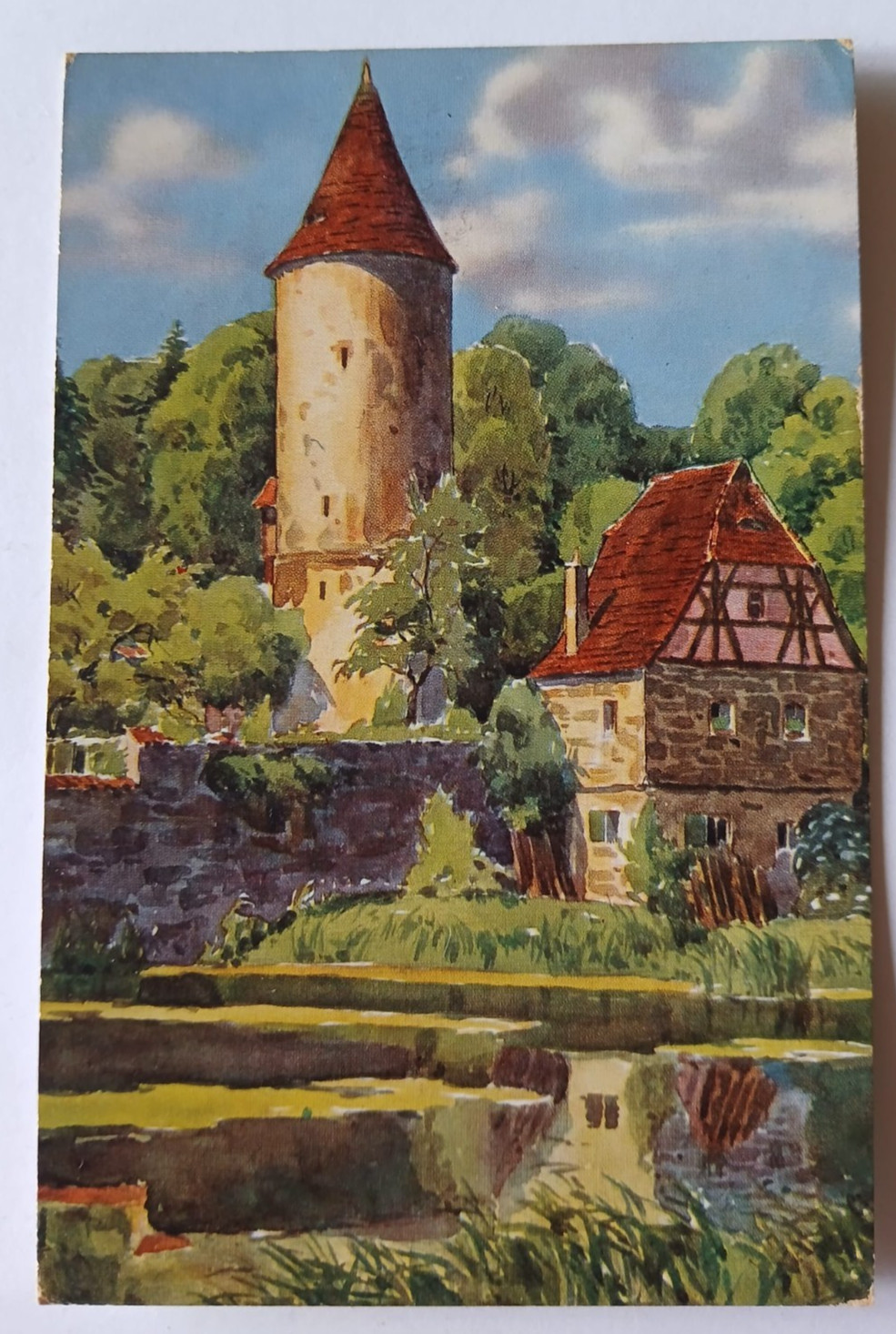 CARTOLINA Dinkelsbuhl  Faulturm,Rothenburger Weiher( Germania ) C6-d