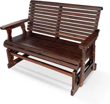 4FT Wooden Patio Glider, 2-Seater, Heavy Duty 800 LBS, All-Weather Resistant