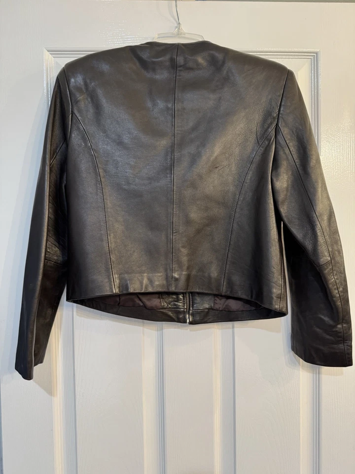 Vintage Lord and Taylor Deep Brown Structured Leather Jacket Women’s 2P - Image 2 of 4
