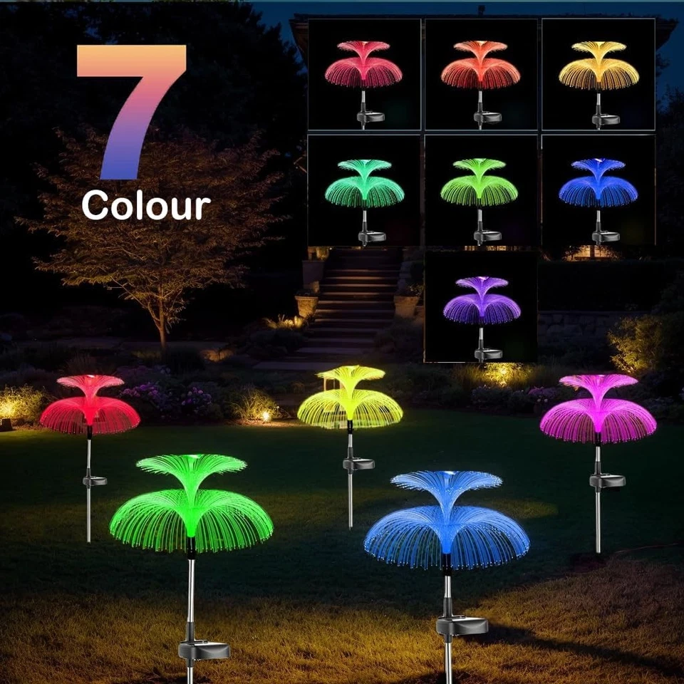 4Pcs LED Solar Powered Jellyfish Lights Waterproof Outdoor Garden stake Lamp - image 2 of 4