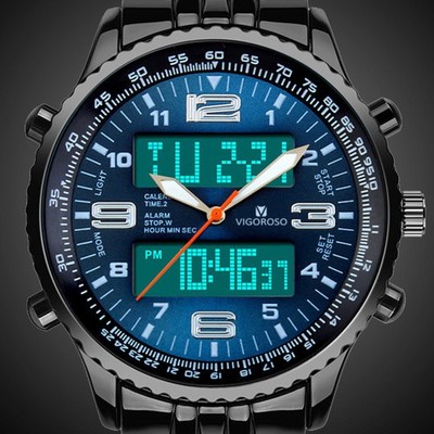 Luxury Men's Dual Analog Digital Watch Stainless Steel Ana-Digi Sports Watches