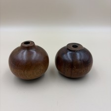Turned Wood Pair Of Ball/candle Holders Handmade Signed