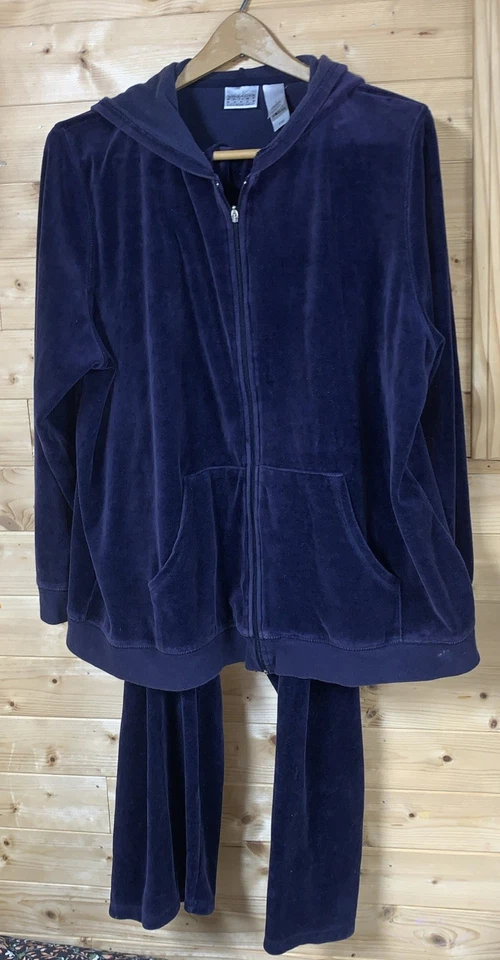 Liz Claiborne Hoodie Villager Sport Velour Hoodie Blue Sz 1  - Image 3 of 4
