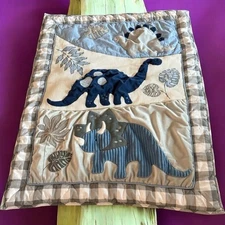 Levtex Dinosaur Blue & Gray Crib Quilt Comforter Plaid Gingham-