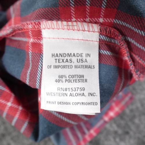 Western Aloha Shirt Mens Extra Large Red Blue Plaid Pearl Snap Long Sleeve USA - Picture 12 of 12