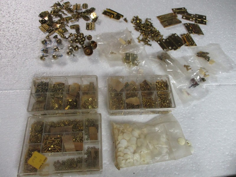 Lot Of Vintage Miniature Brass (and non Brass) Hinges, Screws, knobs latches etc