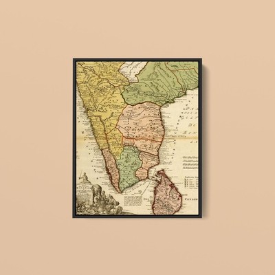 Vintage Maps - India Ceylon and the Malabar Coast - Art Print on Paper or Canvas