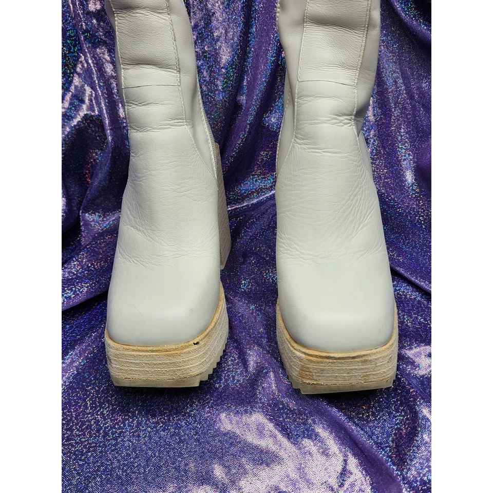Botas con cremallera Darker Wavs Dolls Kill Cream Off White plataforma punta cuadrada talla 5 Foto 3 de 4