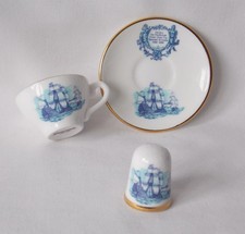 VICTORY FOR BRITISH SPANISH ARMADA CAVERSWALL CHINA MINIATURE CUP SAUCER THIMBLE