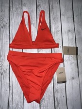 Nike 2-Piece Red Triangle Halter Bikini Set Small Logo Stretch