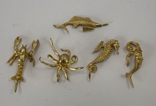 Vtg Tancraft Janis Collection 24K Gold Plated Cocktail Picks Sea Life Set Italy