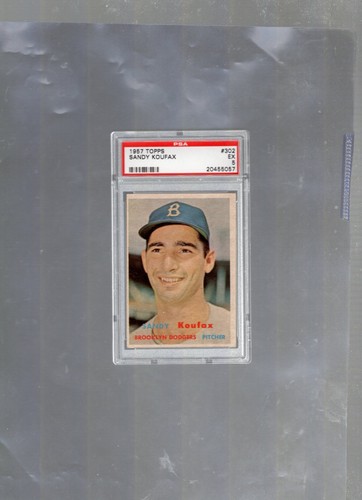 VINTAGE 1957 TOPPS HOF # 302 SANDY KOUFAX DODGERS Baseball Card PSA GRADE 5 EX