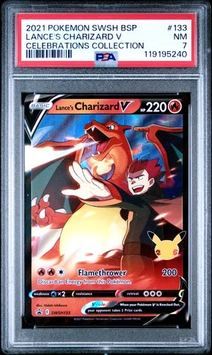 2021 POKEMON SWSH PROMO CELEBRATIONS COLLECTION LANCE'S CHARIZARD V PSA 7