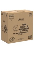 Dart 60HT1 6" Foam Hinged Lid Container, 1 Compartment, Case of 500