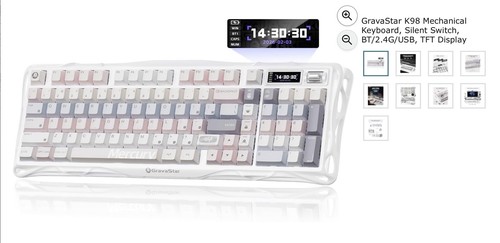 GravaStar K98 Mechanical Keyboard, Silent Switch, BT/2.4G/USB, TFT Display