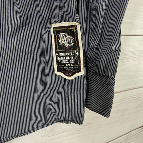 Rocawear Mens Shirt Button-Up Striped Size 2XL Blue Long Sleeve. - Picture 6 of 15