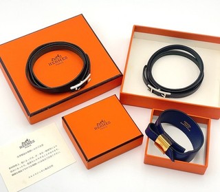 Auth Hermes Api3 Bracelet D SV Black/Artemis N Msize GP Leather Pcs2W/B BA050464