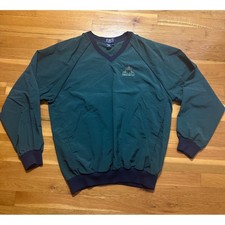 Vintage La Mode Green Nylon V-Neck Golf Windshirt Men Small Made in USA Pullover