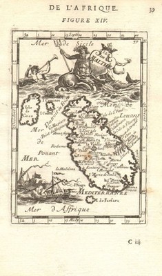 MALTA GOZO COMINO. 'Isle de Malthe'. Deko Vignette. MALLET 1683 alte Karte