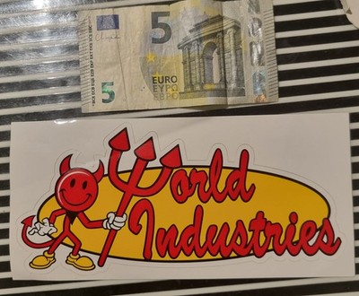 World Industries Vintage Skateboard Sticker Devilman Rot Gelb Weiß 90er