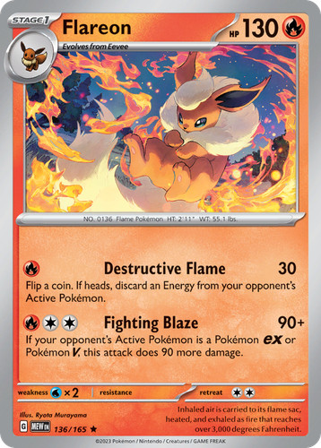 FLAREON 136/165 HOLO 151 RARE NM