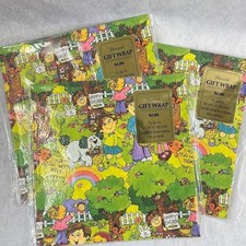 Vintage 1970s Easter Gift Wrapping Paper Easter Egg Hunt 6 Sheets 3 Pack SEALED!