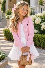 Polo Ralph Lauren Girls M Cable Knit Cardigan Pink Preppy Heritage Fisherman