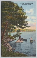 Vintage Linen Postcard On Lake Annabessacook Winthrop Maine Tichnor