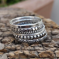 925Sterling Silver Stacking Rings Set: Beaded, Twisted, Dotted Patterns All size