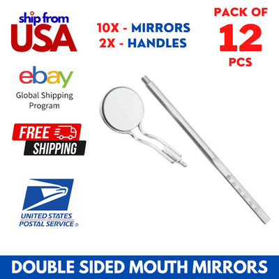 10x Mouth Mirrors Double Sided Front Surface No. 5 With 2x Scale Handles Dental