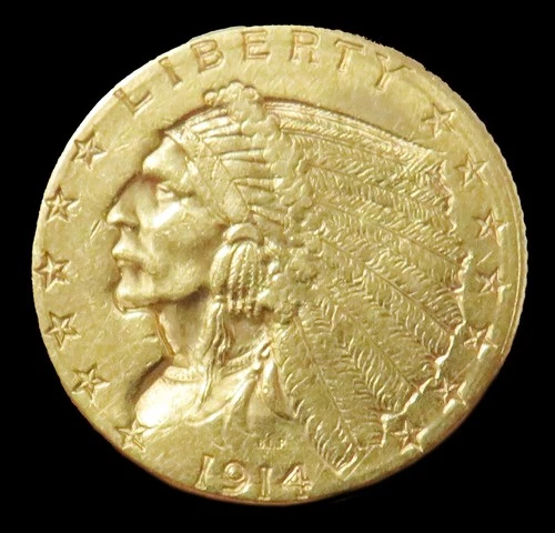 1914 D GOLD UNITED STATES $2.5 INDIAN HEAD QUARTER EAGLE COIN