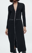 Zara Dress Women’s Xs Black Zipper Midi Long Sleeve ZW Collection Flawed NWT