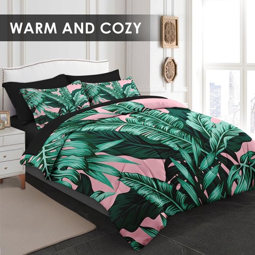 7 Pcs Full Size Comforter Set with 2 Pillowcases & 2 Shams, Tropical Green Le... - Picture 3 of 7