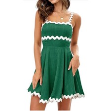 Shy Velvet Green Ric-Rac Trim Cotton Linen Mini Dress Small New