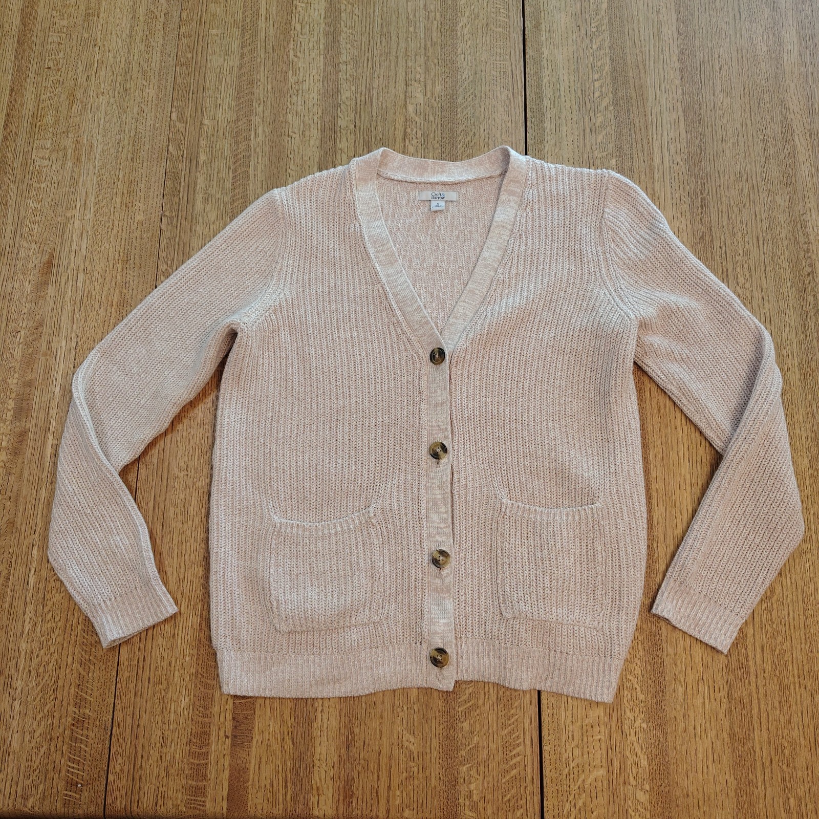 Croft & Barrow Women’s Knit Cardigan Sweater Tan Size S  Button Up Front Pockets