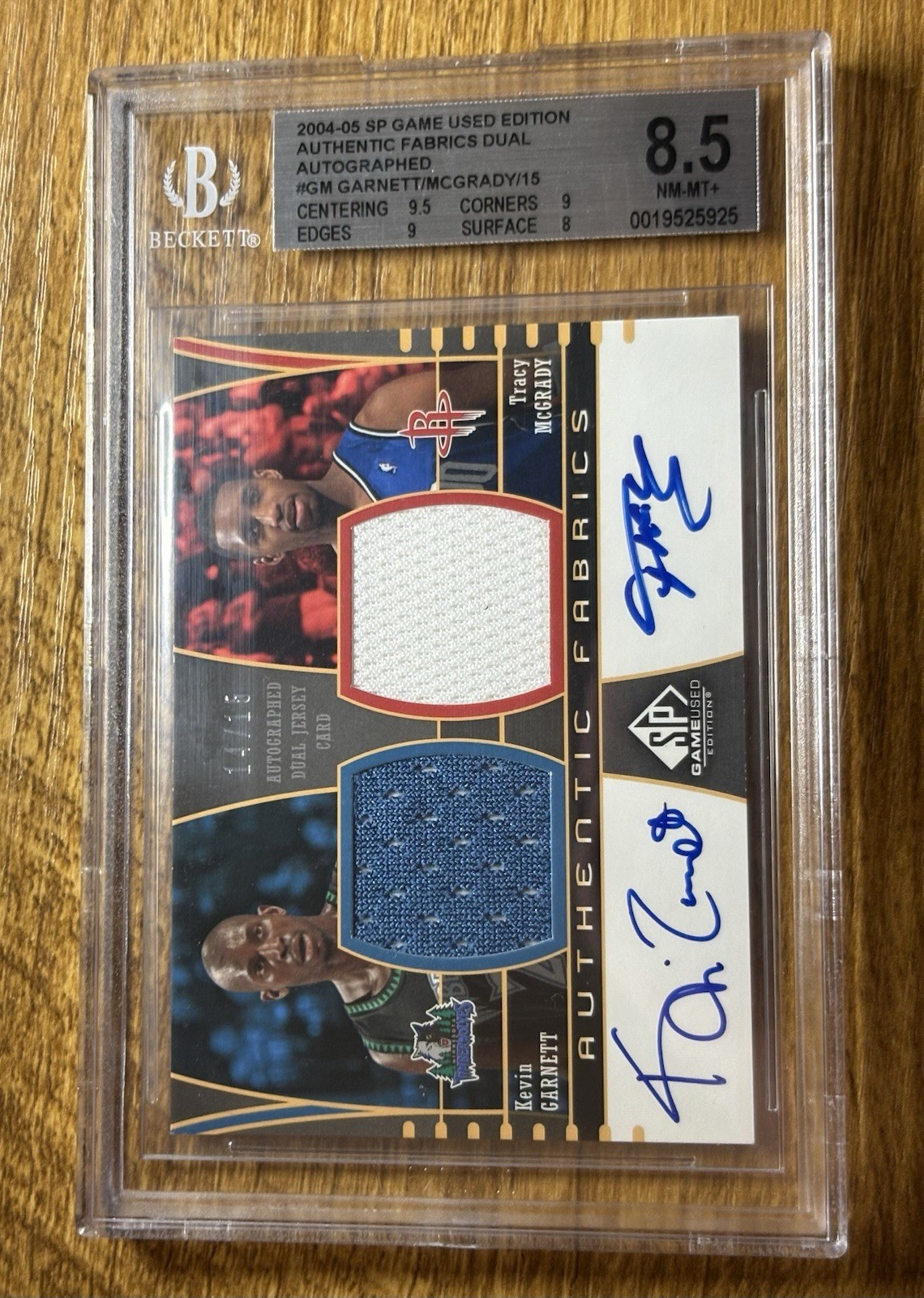 2004 Sp Game Used - Authentic Fabrics Auto Dual Kevin Garnett Tracy McGrady /15 