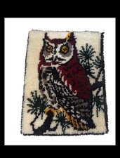 Vintage Completed Hanging Wall Hook And Latch  owl Rug 20  X 28  MCM