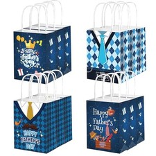 Happy Father's Day Gift Bags with Handles,12 Pcs Bulk Blue Paper Love Dad