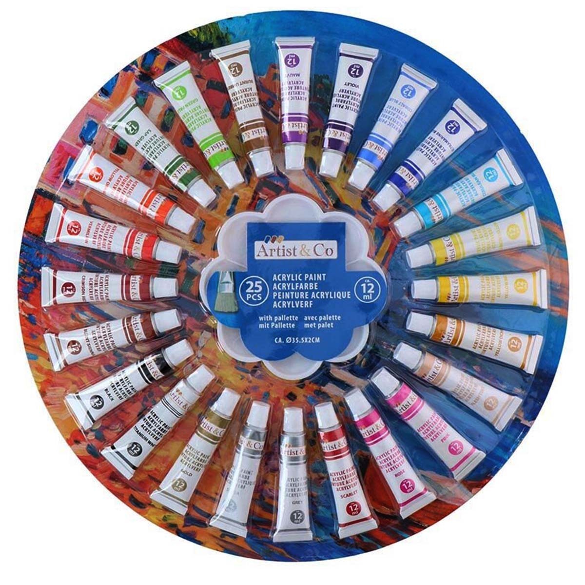 Peinture acrylique 12ml Artist Co pour peindre sur toile en atelier maison