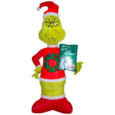 Gemmy Airblown Grinch Fuzzy Plush Grinch Christmas Inflatable, 10-Ft, LED Yard D