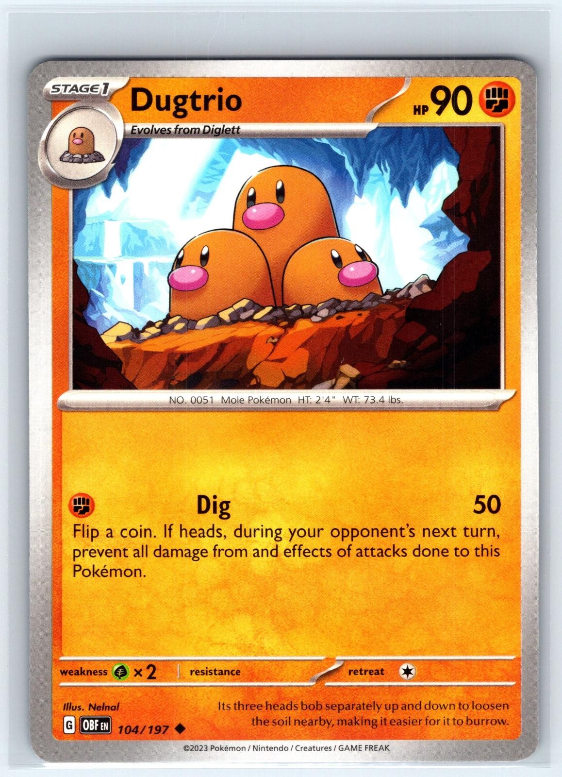 Dugtrio 104/197 Uncommon Obsidian Flames Pokemon Near Mint