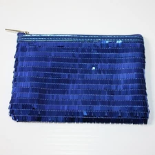 Neulash Shiny Blue Sequined Makeup Bag Cosmetic Case New NWOT